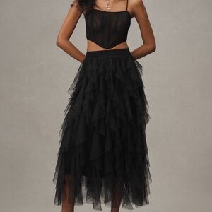 Anthropology- The Cheri Ruffled Tulle Midi Skirt